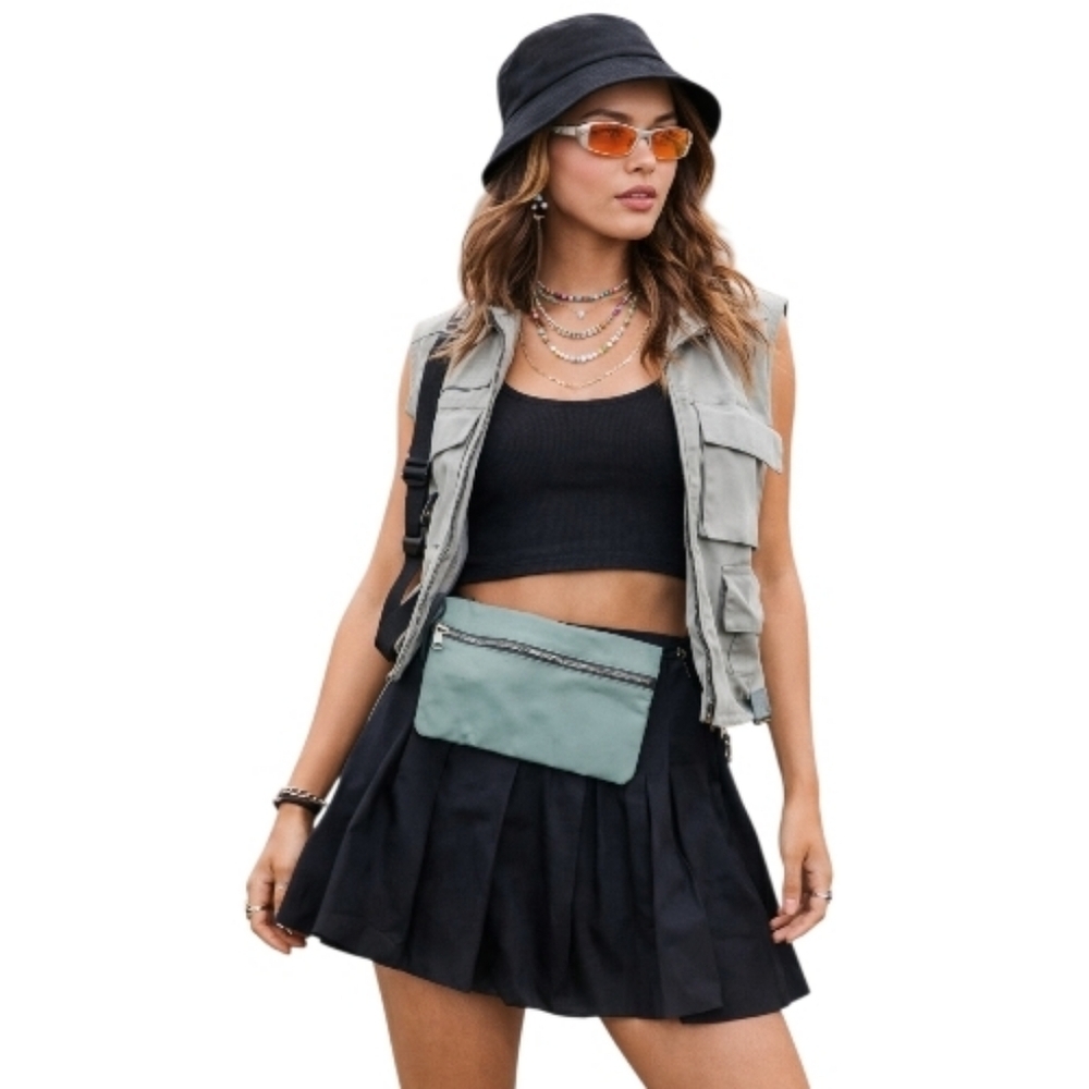 Customized dolls kill black pleated festival skort skirt short utility Medium